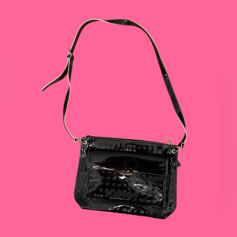 Arcadia Glossy Black Embossed Crossbody Bag - Picture 2 of 10